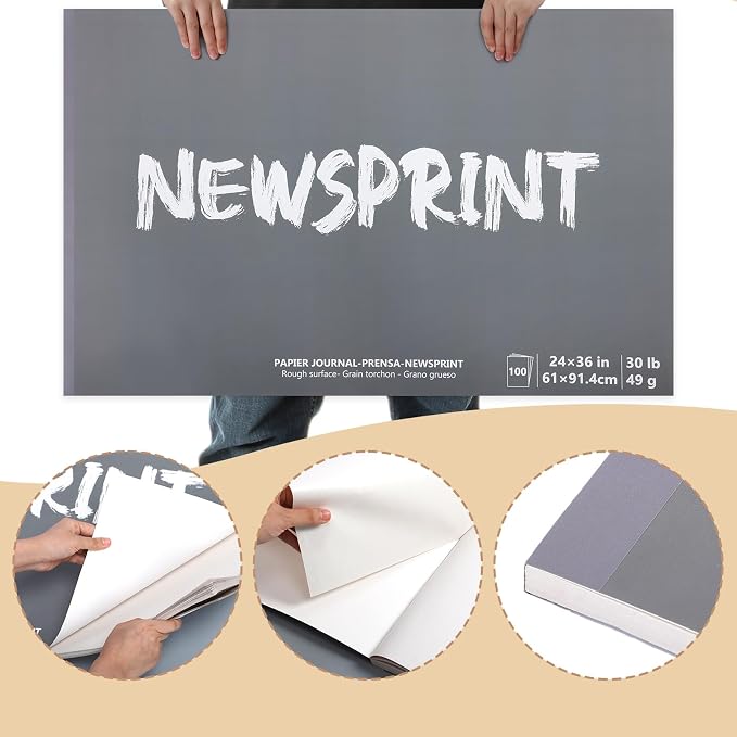 Feifeiya 24" x 36" Newsprint Pad 100 Sheet Tape Bound Pad for Drawing Sketching Coloring, Drawing Paper Bulk for Kids Doodles - Image 2