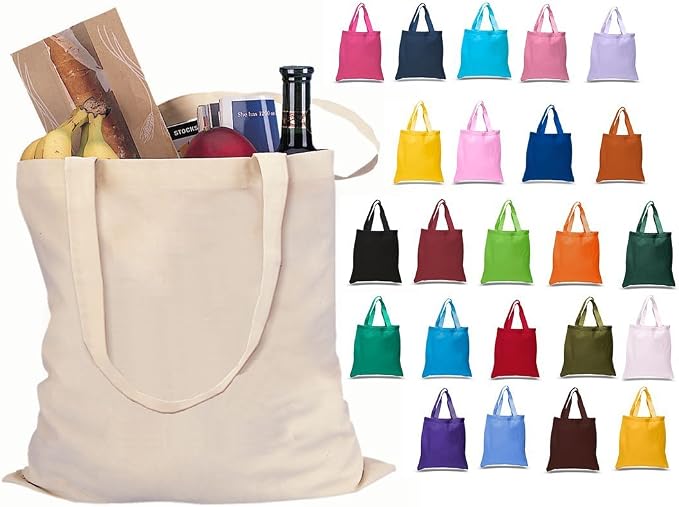 Set of 24 Blank Cotton Tote Bags Reusable 100% Cotton Reusable Tote Bags (2 dozen) - Image 2