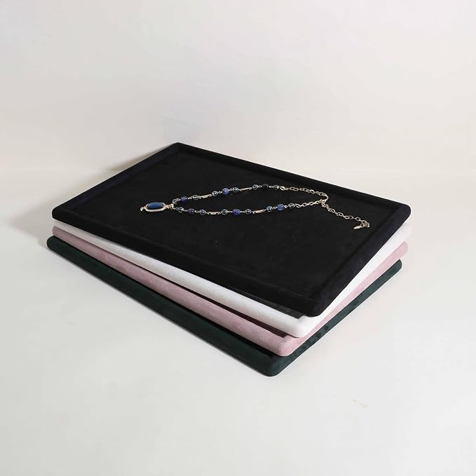 Rectangle Jewelry storage organizer plate, Velvet Jewerly display tray, Empty showcase tray for Necklace Bracelet Ring Earring【Black-Large, 17.7 x 11.8 in 】 - Image 2
