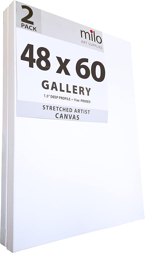 milo Stretched Artist Canvas, 48x60 inch, 2 Pack, 1.5” inch Profile | 11 oz Primed Large Canvases, Thick Gallery Wrapped Deep Edge Frame, Blank White Ready-to-Paint Art Supplies for Acrylic, Oil by milo