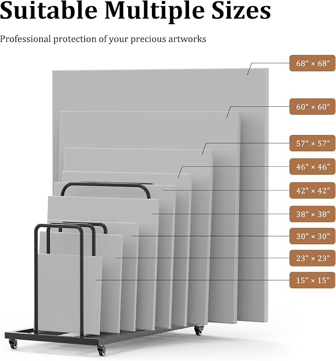 Art Storage Rack with Caster Wheels, Art Drying Rack Metal Storage with 8 Slots and Independent Handle, Heavy-Duty Canvas Organizer for Artwork, Prints and Panels, for Art Studio, Classroom - Image 5
