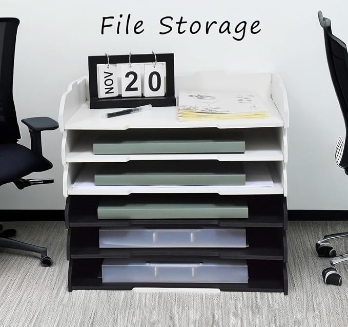 A3 Stackable Paper Tray, 3 Tier Desk File Organizer, Desktop Organizer for Office Supplies, File Storage, Letter Organizer /A3 Office File Folder,Home or Office School, White (Landscape-White-3-Tier) - Image 6