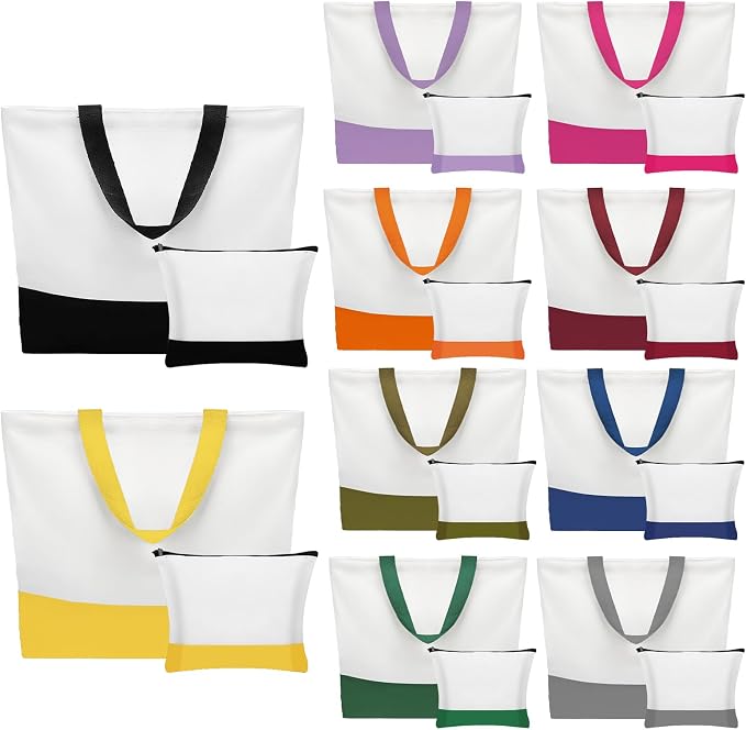 20 Pcs Large Canvas Tote Bag and Makeup Bags Bulk ReusableTote | Sublimation Blank Grocery Shopping Bags and Zipper Cosmetic Bags for Women DIY Craft Gift Travel Supplies, 10 Colors by KisSealed
