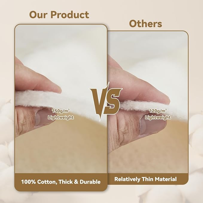 QSTEHEML Natural Cotton Batting for Quilting 47" x 8 Yards, Quilt Batting for Sewing, Lightweight Batting Fabric for Potholders & Handmade Quilts & DIY Projects, Microwave Safe for Bowl Cozies - Image 7