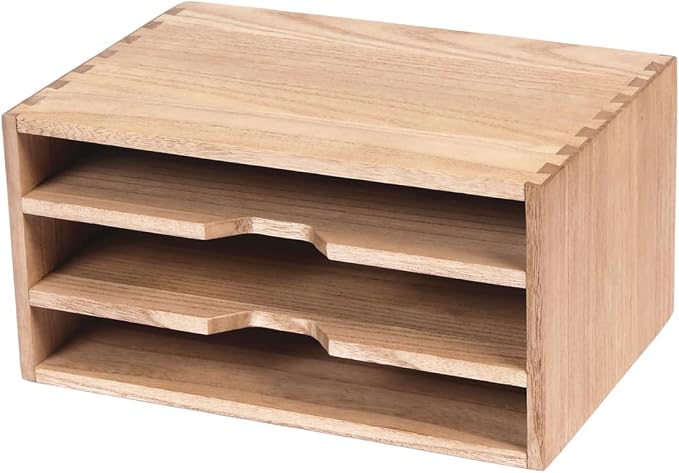 DDYURI 3-Tier Paper Storage Letter Tray File Sorter - Wood Desktop Document Organizer Holders with Mail Sorter, School & Home Magazine File Dividers, Book Rack Shelf Stand for HD-SJ3K (Light) by DDYURI