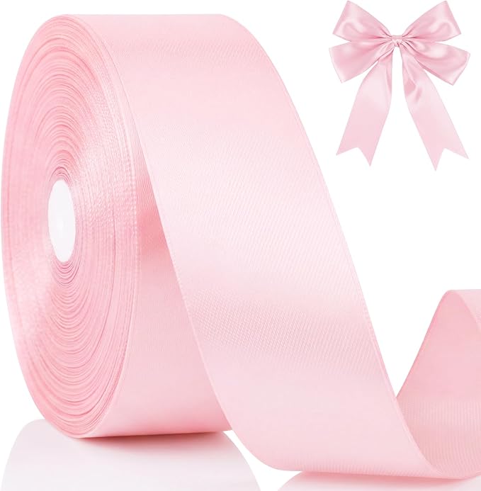 100 Yards Ribbon,1-1/2 Inch Light Pink Satin Ribbon | Single Face Satin Ribbons,Perfect for Gift Wrapping,Wedding Decoration,Handmade Bows,Wrapping Bouquet and More by NESCCI