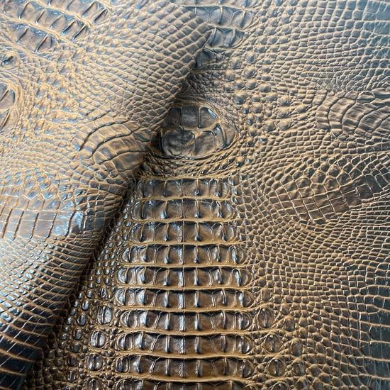 Brown Amazon 3D Embossed Gator Faux Leather Vinyl Fabric - Sold by The Yard - 56" - Image 2