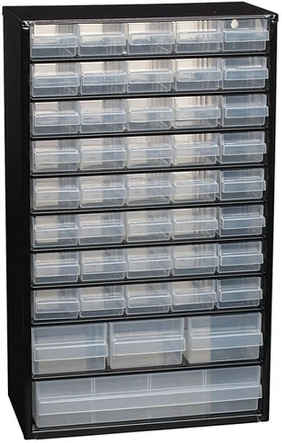 Raaco Steel Storage Cabinet, Tall 44-Drawer (C11-44) | Clear Polypropylene Plastic Drawer, Small Parts Organizer, Screws, Nuts & Bolts, Crafts & Hardware - For workshop and garage by Raaco
