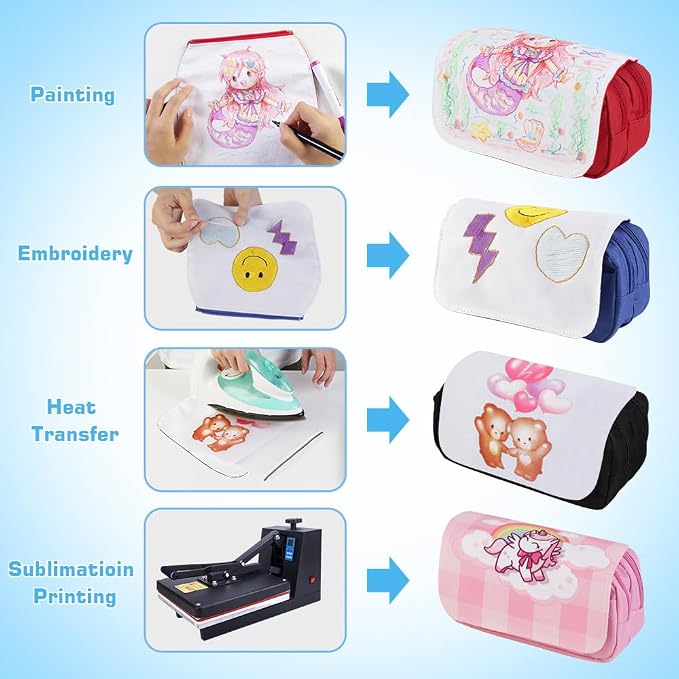 10 PCS Sublimation Printable Blank Pencil Case Pen Bag Multi-purpose Cosmetic Bag with Zipper DIY Craft Canvas Zipper Pouch Blank Makeup Bags Bulk Travel Toiletry Bag for Storage - Image 4