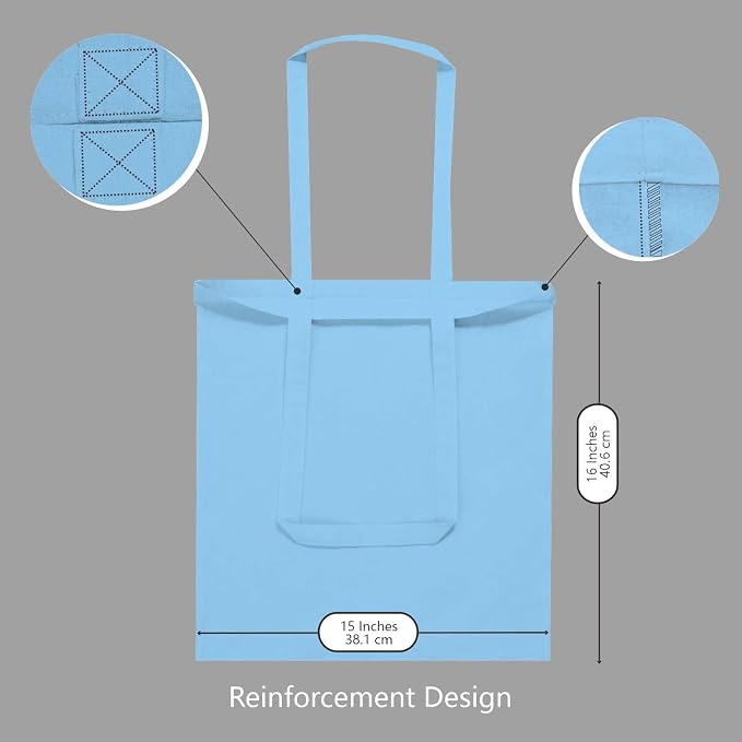 TOPDesign 6-Pack Economical 16"x15" Baby Blue Cotton Tote Bag, Lightweight Medium Reusable Grocery Shopping Cloth Bags, Suitable for DIY, Advertising, Promotion, Gift, Activity - Image 5