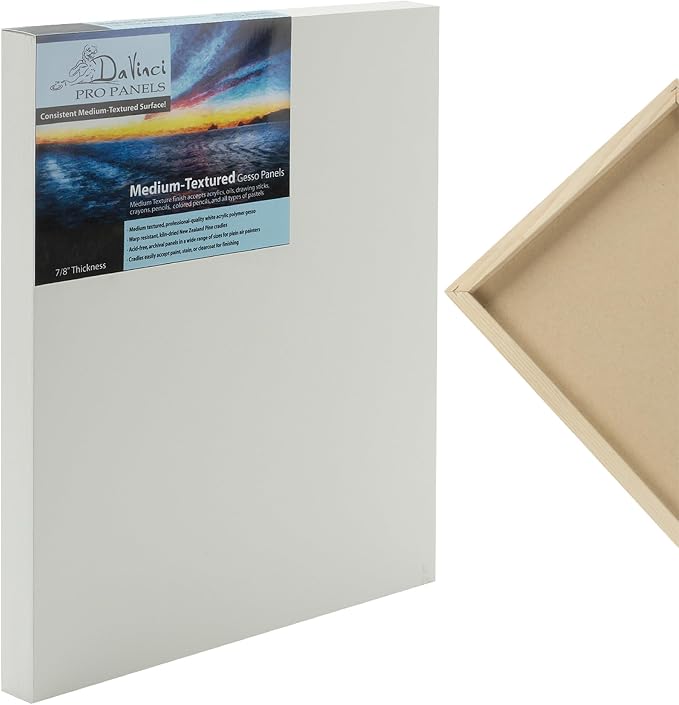 Da Vinci Pro Medium Textured Gesso Panel -14x18" - 4 Pack - 7/8" Depth Wood Panels for Painting - Accepts Mediums Like Canvas - for Oils, Acrylics, Mixed Media, Pastels & Drawing Sticks by Jerry%27s+Artarama