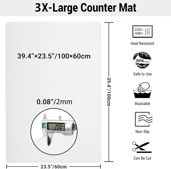 Ewen 39.4x23.5in 2mm Extra Large Silicone Mat, Thick Heat Resistant Placemat Silicone Mats for Kitchen Counter, Bar Workbench Table Protector Cover Pad for Air Fryer Coffee Maker Stove Translucent - Image 3