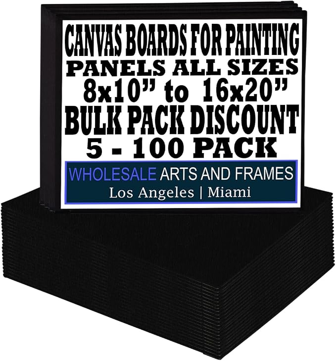 Black Canvas Panels 16x20 24 PackProfessional Cotton Artist Quality Acid Free Primed Canvas Boards for Acrylic, Oil and Wet or Dry Art Media for Crafts and Projects by WholesaleArtsFrames-com by WHOLESALEARTSANDFRAMES
