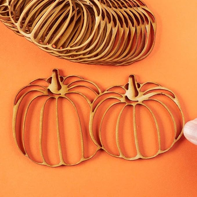 Pack of 12 Unfinished Wood Pumpkin Patch Cutouts - Thanksgiving Halloween Pumpkin Wooden Shapes for Fall Crafts and Autumn Decorations - Made in USA (6" L x 3" W) - Image 3