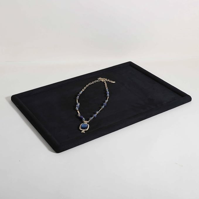 Rectangle Jewelry storage organizer plate, Velvet Jewerly display tray, Empty showcase tray for Necklace Bracelet Ring Earring【Black-Large, 17.7 x 11.8 in 】 by CHISTORJewelrydisplaystands