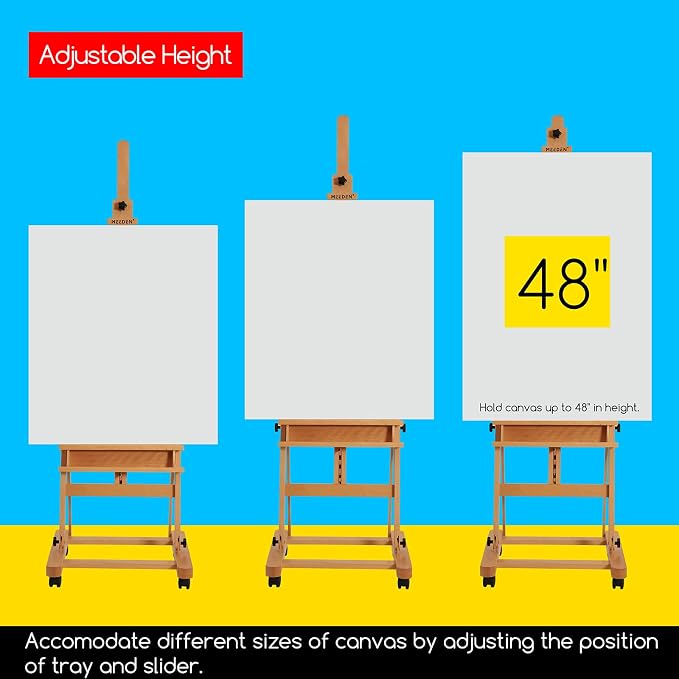 MEEDEN Large Studio H-Frame Beech Wood Artist Easel - Adjustable Movable Tilting Easel, Floor Painting Easel Stand, Holds Canvas Art up to 48" - Image 4