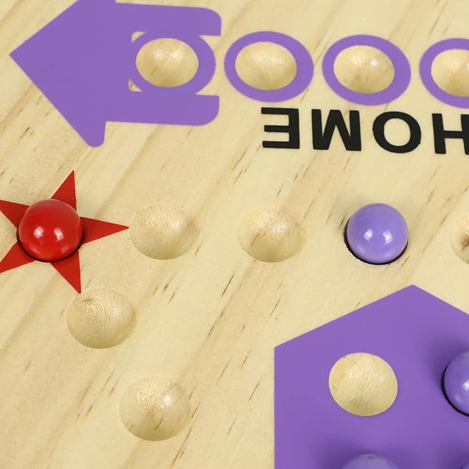 Large Size Original Marble Game Solid Wood 20 inch Wahoo Board Game Double Sided Painted Wooden Fast Track for 6 and 4 Players 6 Colors 24 Marbles 6 Dice for Family Friend