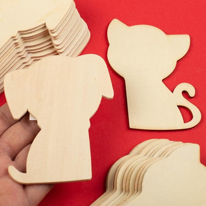 Pack of 24 Kitten and Puppy Wood Cutouts by Factory Direct Craft - Blank Wooden Bulldogs Panthers Wildcats Cat and Dog Pet Shapes for Crafts and DIY Projects (Size: 4" H) - Image 3
