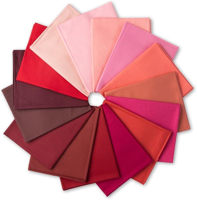 Color Wheel Solid Precut 15 pcs 18"x22" 100% Cotton Quilting Fabric Bundle Fat Quarter (Rouge) by ConnectingThreads