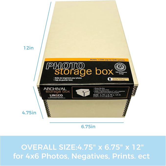 Lineco Archival Photo Card Box, Museum-Quality, 4x6x12 Inch, Tan, 2 Pack | Acid-Free with Removable Lid, Metal-Edge Corner, Bulk Storage and Preservation for Negatives, Prints, Films, Photos, Snapshot - Image 2