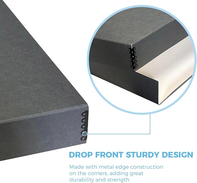 Lineco Museum Archival Storage Box, Drop Front, 20.75x24.75x3 in, Gray | Acid-Free with Metal Edge, Preserves Picture Longevity, Organize Photos, Newspapers, Prints, Documents, Crafts, DIY - Image 5