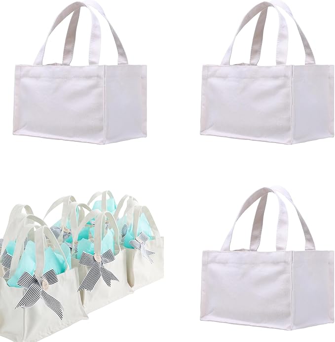 10" x 7" x 6" Small Canvas Tote Bags Personalized Mini Gift Bag DIY Crafts Blank ReuseableTote Bags Bulk by FirecolorChic