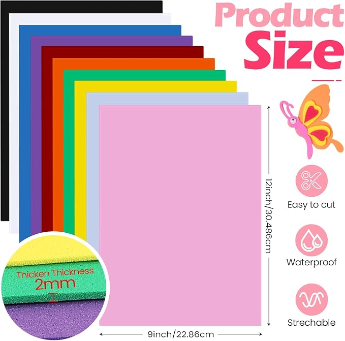 Pangda 100 Pcs 9 x 12 Inch EVA Craft Foam Sheet Crafts, 20 Colors | 2mm Thick Sheet Craft, Colorfed Crafting Handicraft Paper Set, for DIY Arts Scrapbooking School Classroom Project Supplie - Image 2
