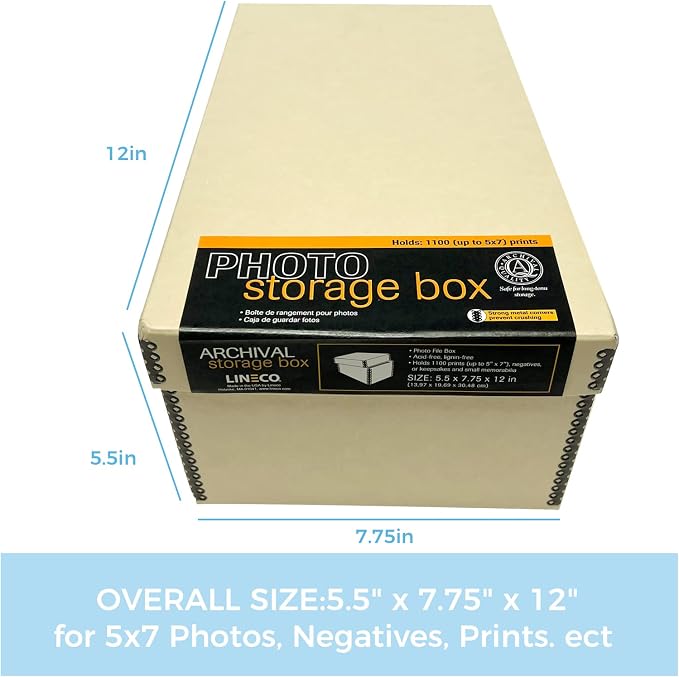 Lineco Archival Photo Storage Box, Removable Lid, 5"x7"x12", Tan, 2 Pack | Holds up to 1100 of 5x7 Pictures, Acid-Free 4x6 Photograph Container, Preserve Snapshot, Negatives, Prints, Films, Cards - Image 2