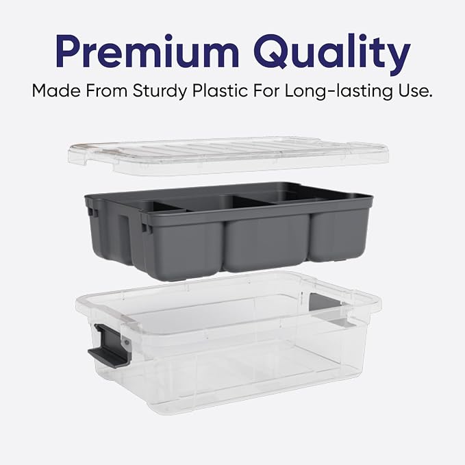 Superio Small Storage Container Organizing Bin with Removable Tray Plastic Tools, Sewing, Crafts Box, 2.25 Qt, 3 Pack - Image 3