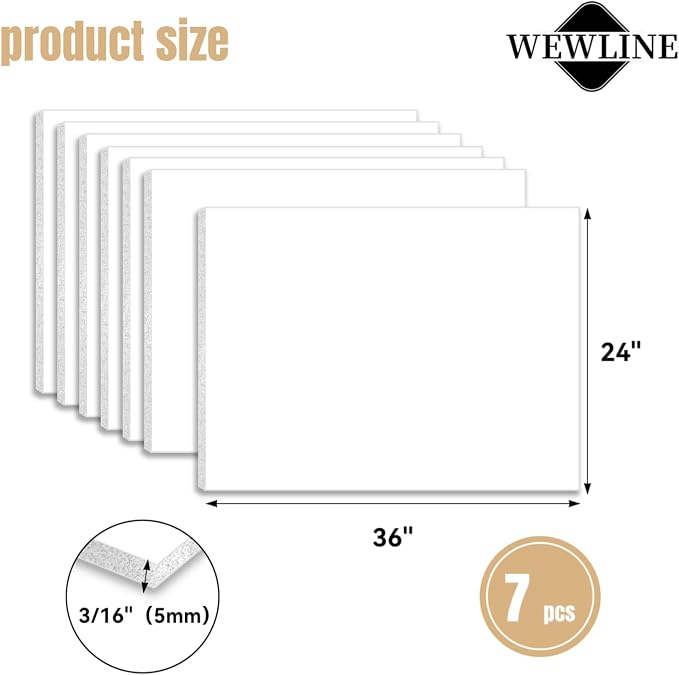 WEWLINE 7Pack White Foam Board, 24x36", 3/16 Inch Thick Poster Board, White Foam Core Board, Lightweight, Durable for Arts, Crafts, Presentations & School Projects - Image 2