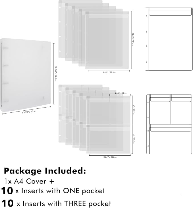 Briartw 1 A4 Die Storage Book Binder and 20 Inserts Set,Inserts with One and Three Pockets for Storage Craft Supplies,Cardstock,Sticker,Stamp,Cutting Dies,Stencil - Image 2