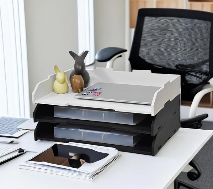 A3 Stackable Paper Tray, 3 Tier Desk File Organizer, Desktop Organizer for Office Supplies, File Storage, Letter Organizer /A3 Office File Folder,Home or Office School, White (Landscape-White-3-Tier) - Image 4