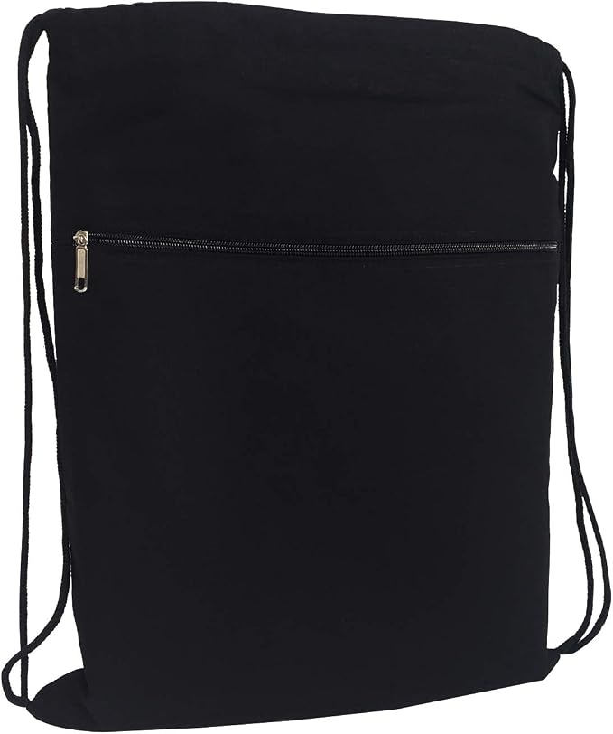 Cotton Canvas Drawstring Backpack with Zippered Front Pocket Cinch Sack Pull String Sport Bags for Gym, Hike Bags - Image 2