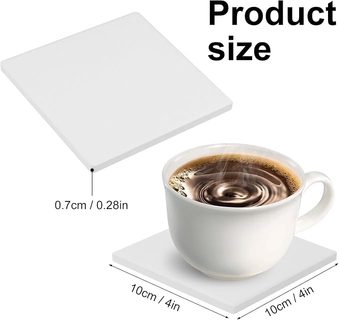 52 PCS Square Blank Ceramic Coasters - 4 x 4 Inch Unglazed Ceramic Coasters with Cork Backing Pads, Artistic Tile Coasters for DIY, Mosaics, & Crafts - Image 2
