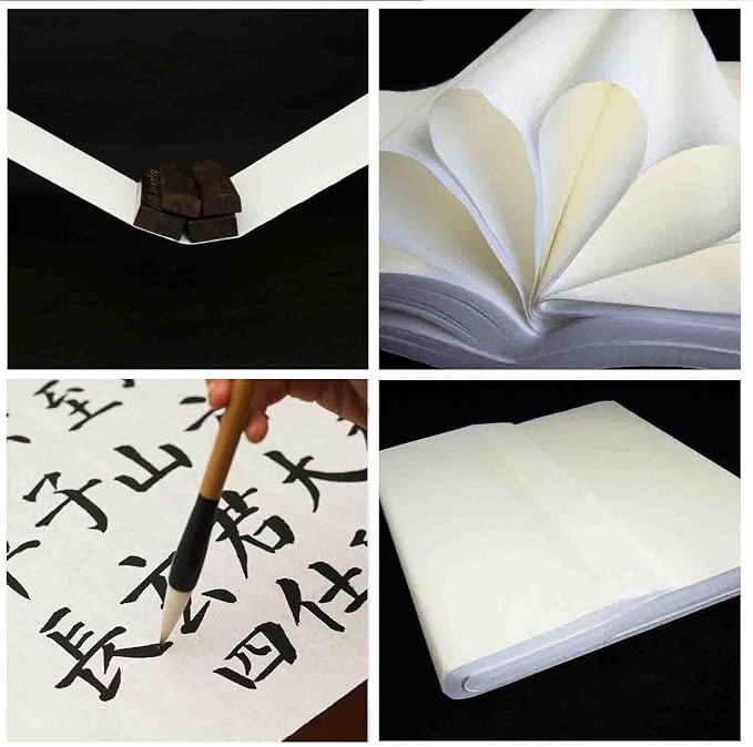 KYMY Chinese/Japanese Calligraphy Paper 100PCS, Sumi/Rice Paper for Writing Painting Drawing Practice, Chinese Brush Ink Xuan Paper, Half Sheng Shu (Half Raw Ripe) (34 x 34 cm (13.38 x 13.38 Inch)) - Image 6