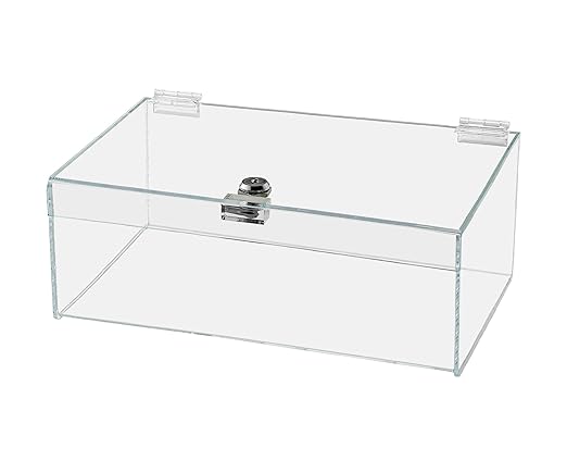 Acrylic Locking Display Case with Keys 12" x 9" x 5" Clear Countertop Rectangular Lucite Tray with Lid for Tradeshows Expos Flea Markets and Swap Meets by Marketing Holders