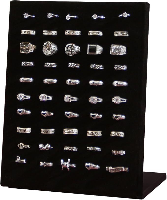 Coward Velvet Ring Holder Stand, 50 Slots Jewelry Ring Display Tray, Jewelry Pad Showcase Organizer for Home or Store Sell Show (Black Velvet) by FocusOnJewelryDisplay15yrs