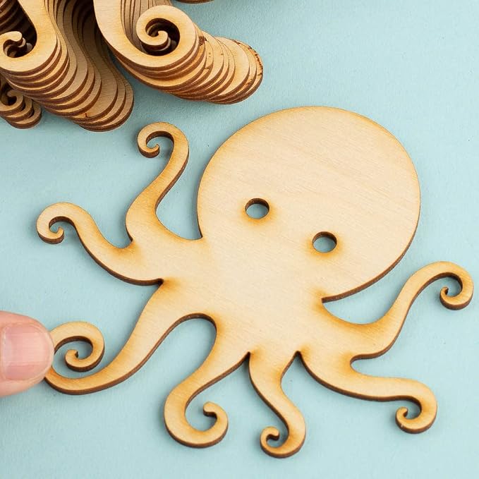 24‑Piece Unfinished Wood Octopus Cutouts – Blank Wooden Octopus Shapes for Painting, DIY Sea Ocean Coastal Beach Crafts and Creative Projects (4-3/4" 4-3/4") - Image 4