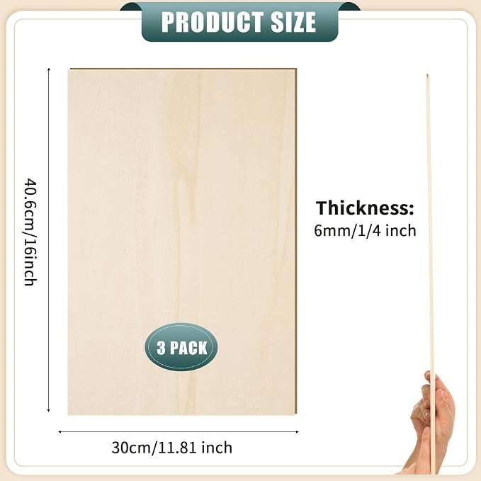 12 Pack 12 x 16 x 1/4 Inch-6mm Thick Basswood Sheets for Crafts Unfinished Plywood Boards Square Crafts Wood Sheets for DIY Laser Project, Wood Burning, Engraving, Staining, Architectural Model - Image 2