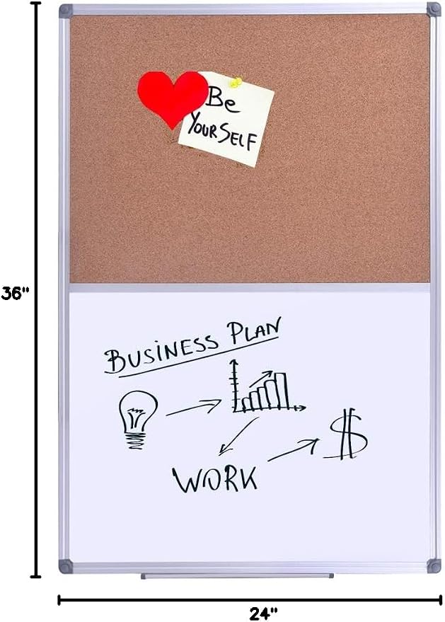 Magnetic White Board and Cork Board Combo for Wall, 36 x 24 Inch | Whiteboard Bulletin Combination Board Wall Mounted Dry Erase Message Board Aluminum Frame for Home, School and Office - Image 8