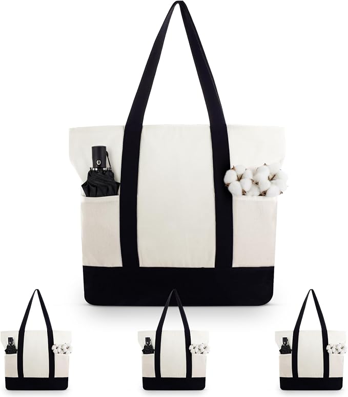 Capoda 16 x 14 Canvas Tote Bags with 2 Pocket, Bulk Zipper Totes Reusable Blank Sublimation Bags for Shopping Grocery DIY by Capoda