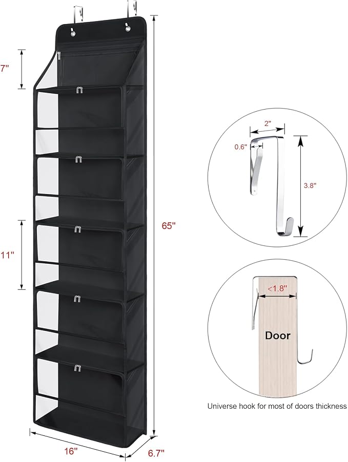 KEEGH Over the Door Hanging Yarn Storage Organizer, Clear Black | 6 Zipper Closure Compartments, Large Capacity Crochet Storage Organizer, Yarn Holder for Knitting Needles, Crochet Hooks - Image 3