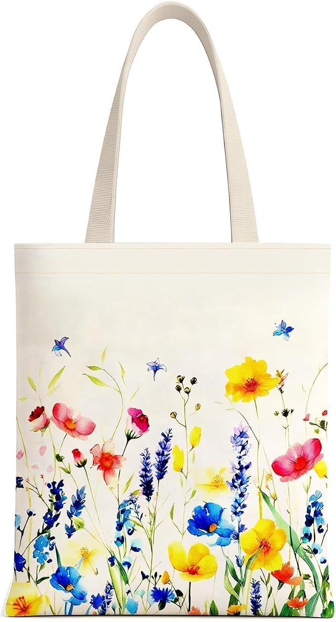 Printed Canvas Tote Bag Zipper Pocket & Magnetic Snap, Flower | Versatile Hand Shoulder Carry, 15x16 Inch Large Large Capacity, for Work, Travel, Shopping by MOLOVACase