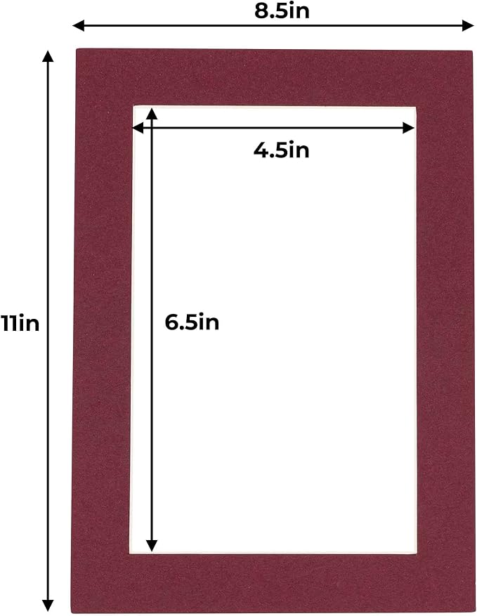 5x7 Mat for 8.5x11 Frame - Precut Mat Board Acid-Free Maroon 5x7 Photo Matte Made to Fit a 8.5x11 Picture Frame, Premium Matboard for Family Photos, Show Kits, Art, Picture Framing, Pack of 1 Mat - Image 4