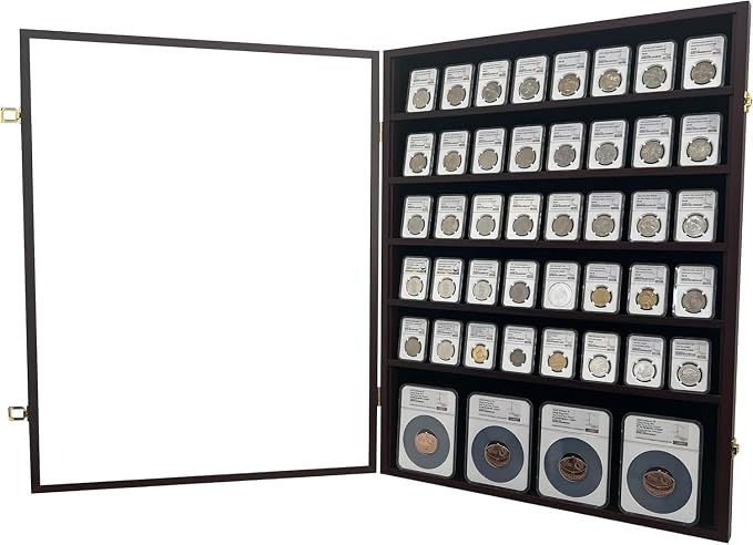 Wooden Coin Slab Display Case (5+1 Rows, Walnut) | Wall Mounted Lockable Cabinet Frame for PCGS NGC Graded Coins, Medals, Badges & Sport Trading Cards Storage - Image 5
