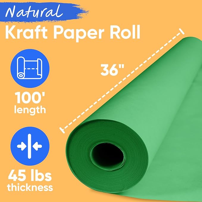 USA Made 36" x 1200" Green Kraft Paper Roll, 45 lbs Thickness, American Quality Colored Kraft Paper Roll for School, Bulletin Board - Non-Toxic, Odorless, Safe for Kids | American Quality Colored Kraft Paper Roll for School, Bulletin Board - Non-Toxic,... - Image 2