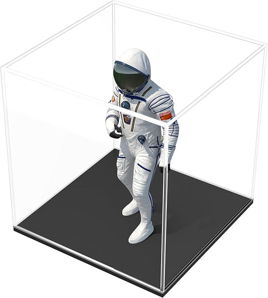 Clear Acrylic Display Case with Matte Black Base, Square Acrylic Dust-Proof Showcase, Cube Counter-Tops Box for Collectibles and Toys (5x5x5 inch)