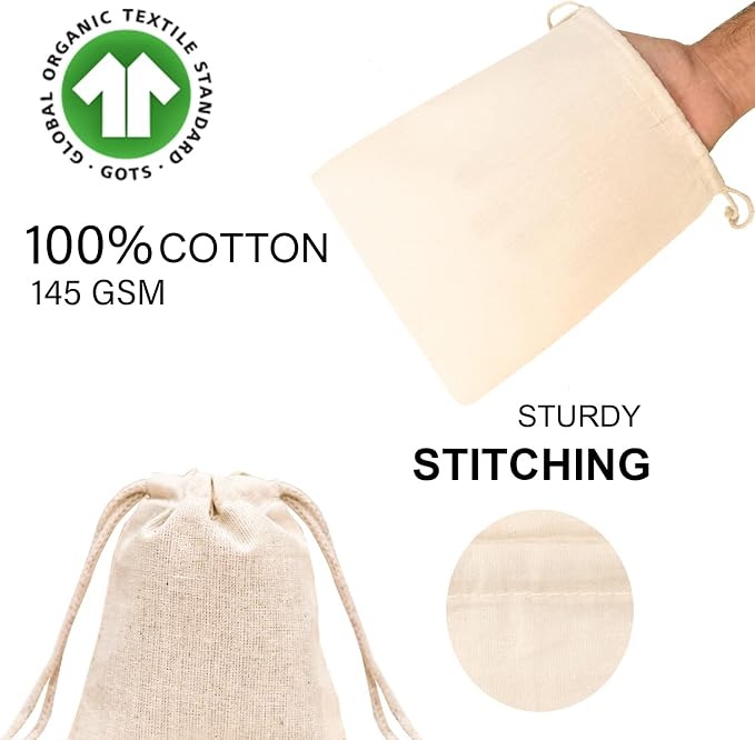 12x20 inches Natural Cotton Double Drawstring Reusable Produce Muslin Bags – Multipurpose Drawstring Storage Pouch for Everyday Use (Pack Of 100) - Image 7