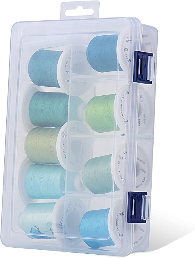 Simthread Embroidery Thread with Storage Box - 800 Yards/Spools | 9 Turquoise and Mint Green Colors for Embroidery and Sewing Machine - Image 2