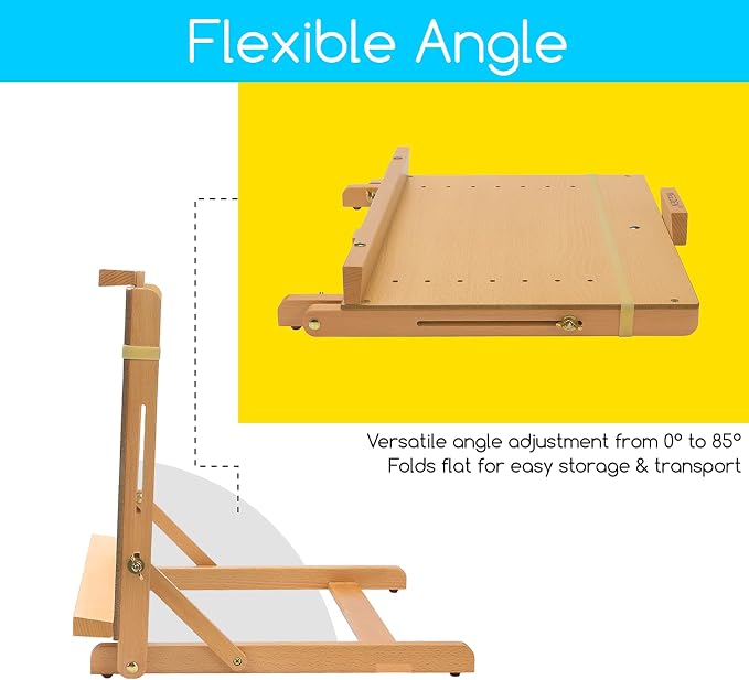 MEEDEN Large Drawing Board Easel, Solid Beech Wooden Tabletop H-Frame Adjustable Easel Artist Drawing & Sketching Board for Artists, Teens & Painters, Holds Canvas up to 23" high - Image 3